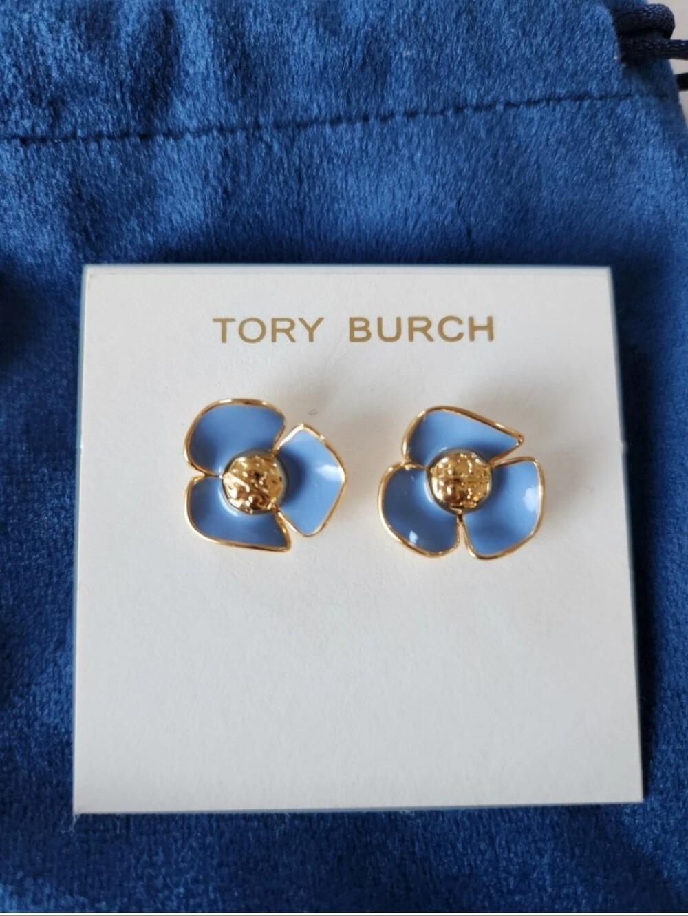 Tory Burch Blue Fleur Stud Earrings